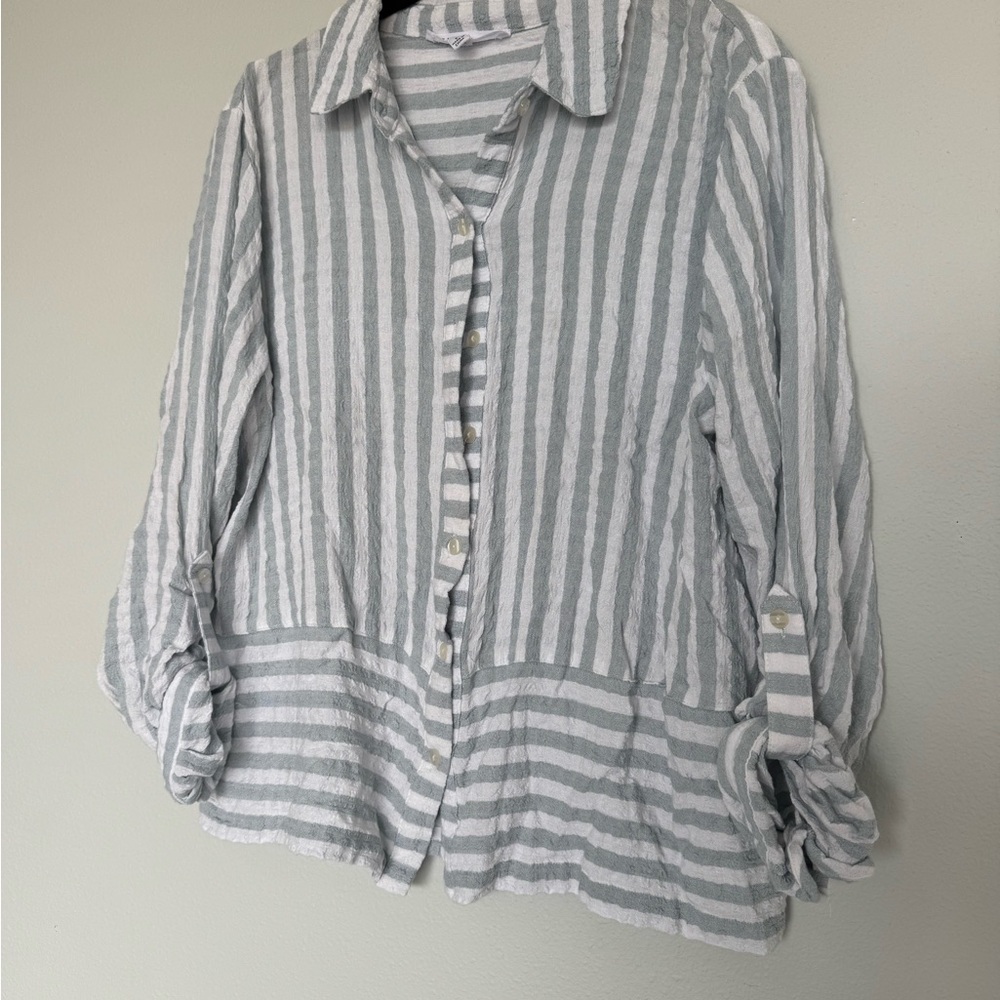 Jane + Delancey Women's Striped Button Coastal Nautical Beach Shirt Size Small - Picture 3 of 7